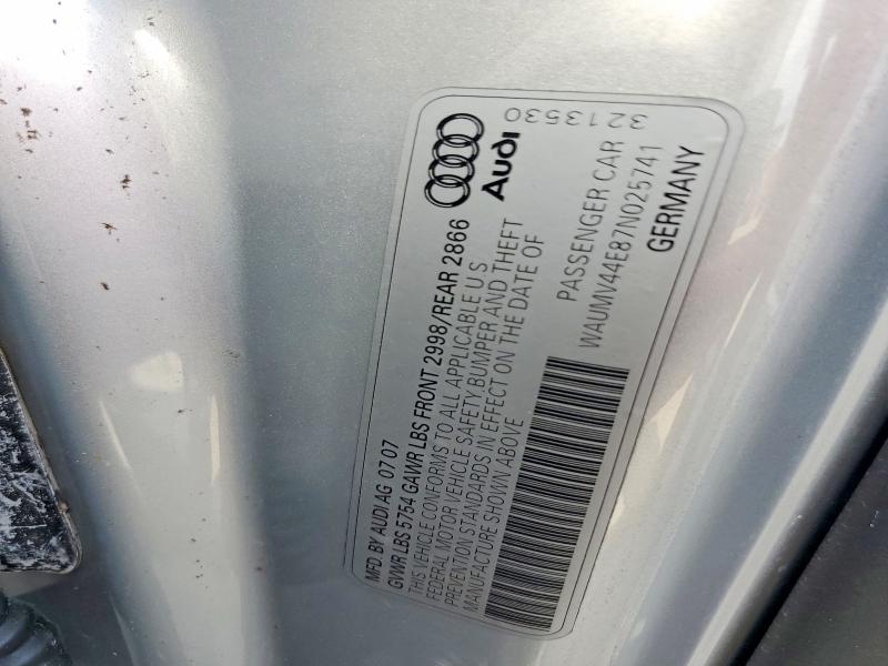 60011856 :رقم المزاد ، WAUMV44E87N025741 vin ، 2007 Audi A8 مزاد بيع