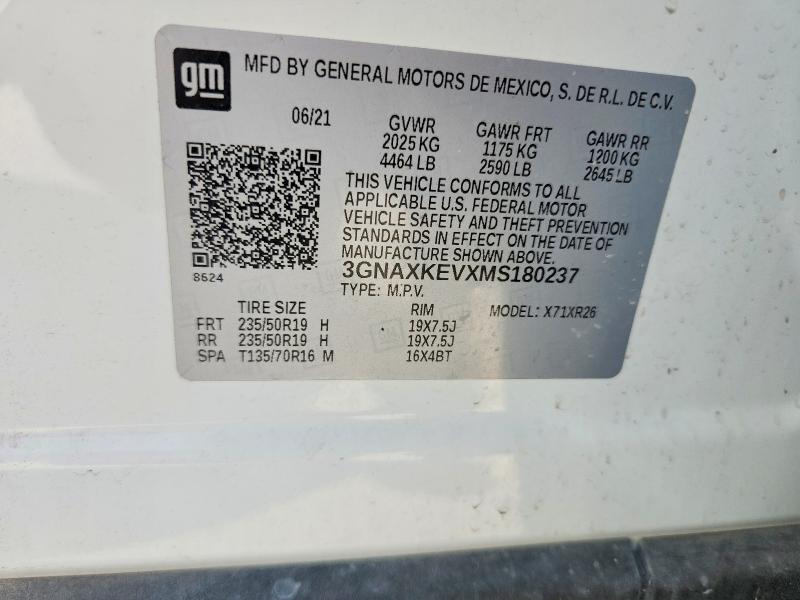 Продажа на аукционе авто 2021 Chevrolet Equinox, vin: 3GNAXKEVXMS180237, номер лота: 59615426