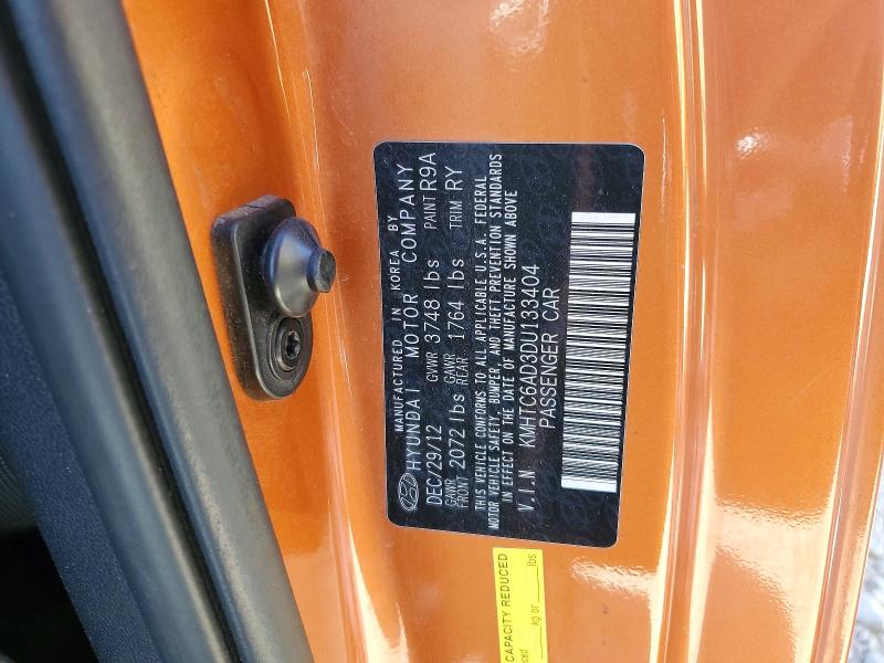 2013 Hyundai Veloster მანქანა იყიდება აუქციონზე, vin: KMHTC6AD3DU133404, აუქციონის ნომერი: 62728096
