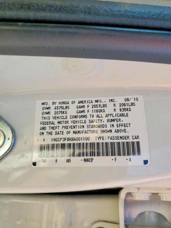 Продажа на аукционе авто 2011 Honda Accord, vin: 1HGCP3F8XBA001100, номер лота: 61170386