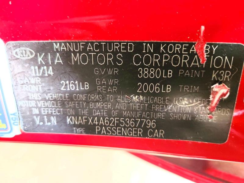 2015 Kia Forte მანქანა იყიდება აუქციონზე, vin: KNAFX4A62F5367796, აუქციონის ნომერი: 62533606