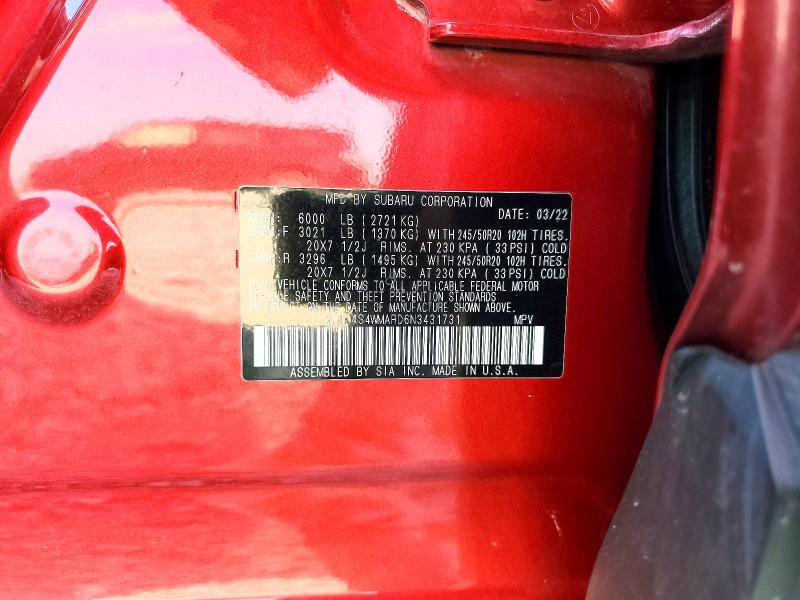 Продажа на аукционе авто 2022 Subaru Ascent, vin: 4S4WMARD6N3431731, номер лота: 63041956