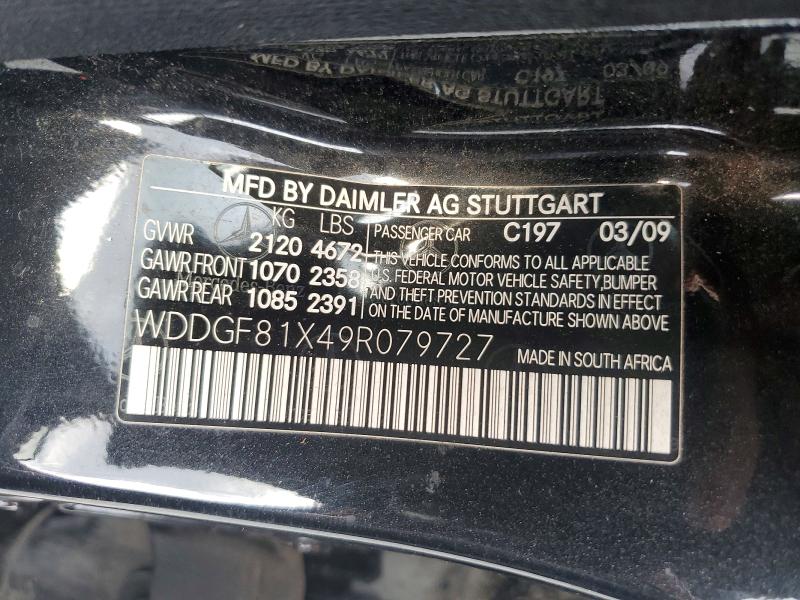 2009 Mercedes-benz C მანქანა იყიდება აუქციონზე, vin: WDDGF81X49R079727, აუქციონის ნომერი: 61560706