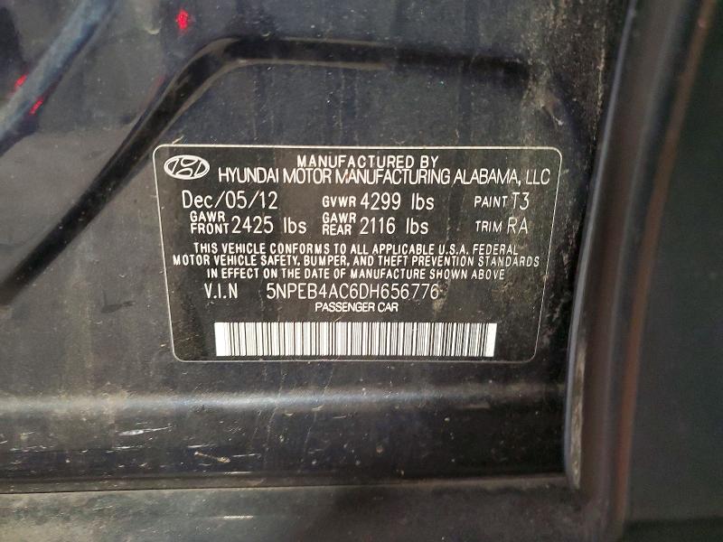 59800696 :رقم المزاد ، 5NPEB4AC6DH656776 vin ، 2013 Hyundai Sonata مزاد بيع