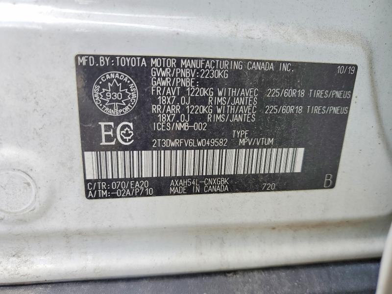 Aukcja sprzedaży 2020 Toyota Rav4, vin: 2T3DWRFV6LW049582, numer aukcji: 58039736