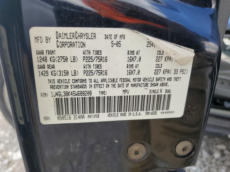 2005 Jeep Liberty მანქანა იყიდება აუქციონზე, vin: 1J4GL38K45W688208, აუქციონის ნომერი: 60493986