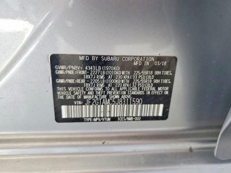 60005236 :رقم المزاد ، JF2GTAMC5J8311590 vin ، 2018 Subaru Crosstrek مزاد بيع