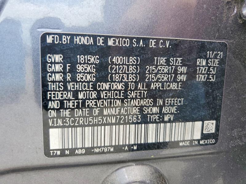 Продаж на аукціоні авто 2022 Honda Hr-v, vin: 3CZRU5H5XNM721563, номер лоту: 61067536