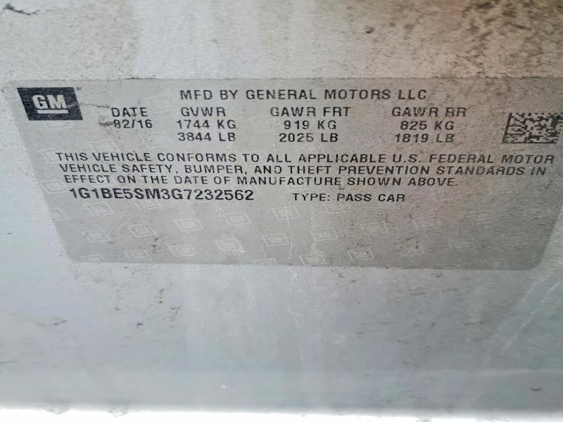 59340126 :رقم المزاد ، 1G1BE5SM3G7232562 vin ، 2016 Chevrolet Cruze مزاد بيع
