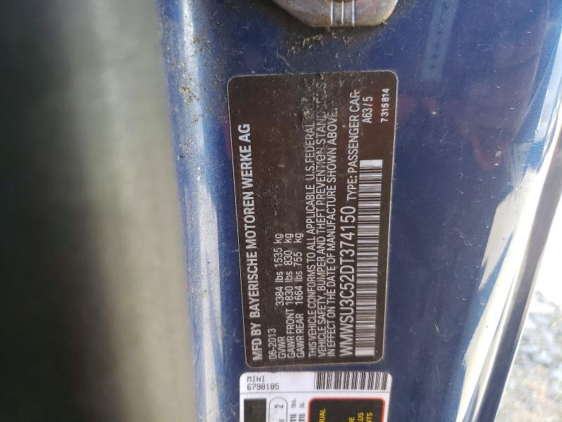 Aukcja sprzedaży 2013 Mini Cooper, vin: WMWSU3C52DT374150, numer aukcji: 61354626