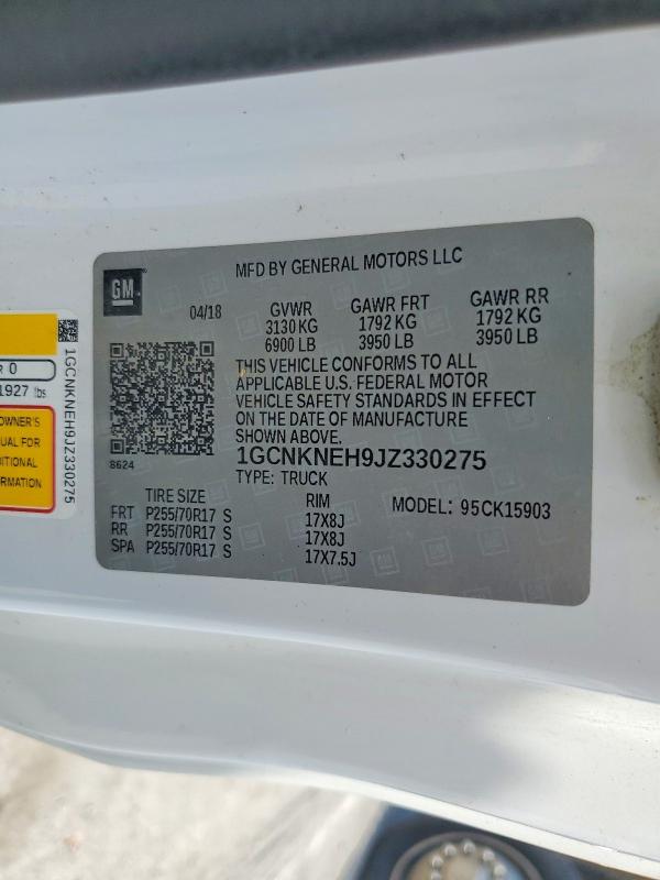 2018 Chevrolet Silverado მანქანა იყიდება აუქციონზე, vin: 1GCNKNEH9JZ330275, აუქციონის ნომერი: 63524806