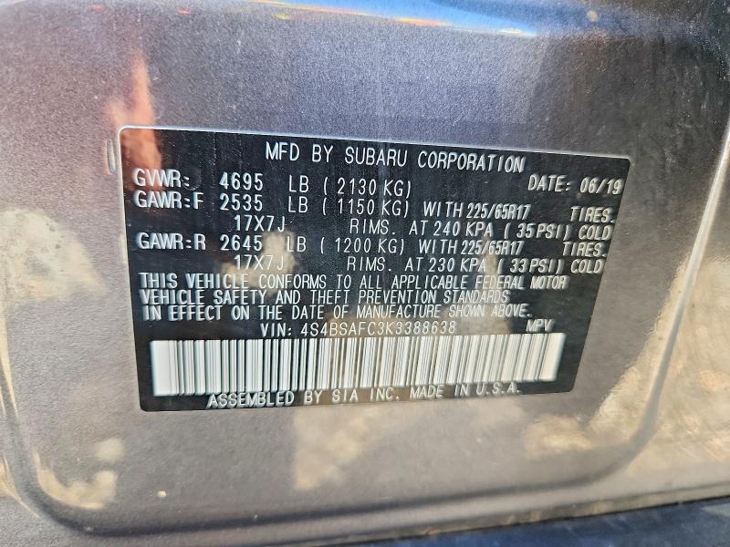 Продажа на аукционе авто 2019 Subaru Outback, vin: 4S4BSAFC3K3388638, номер лота: 60816026