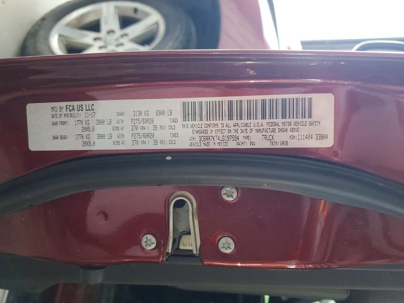 59272306 :رقم المزاد ، 3C6RR7KT4JG197594 vin ، 2018 Ram 1500 مزاد بيع
