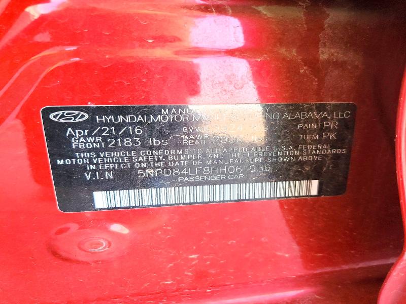 Продаж на аукціоні авто 2017 Hyundai Elantra, vin: 5NPD84LF8HH061936, номер лоту: 62679386