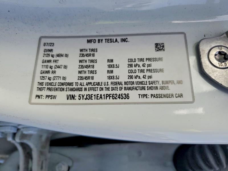 Продажа на аукционе авто 2023 Tesla Model 3, vin: 5YJ3E1EA1PF624536, номер лота: 61960966