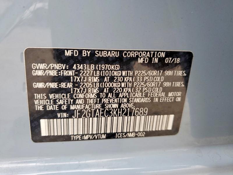 Продаж на аукціоні авто 2019 Subaru Crosstrek, vin: JF2GTAEC3KH217689, номер лоту: 59900406