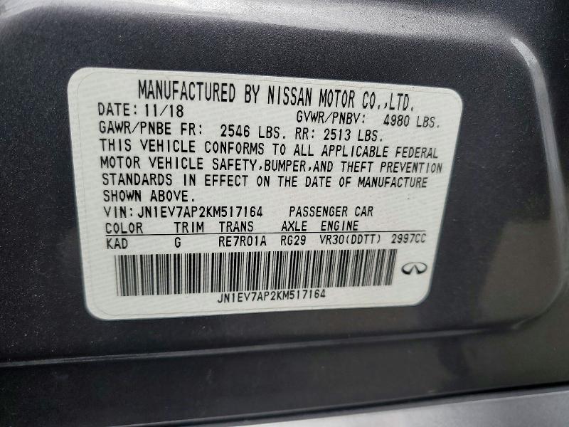 Продажа на аукционе авто 2019 Infiniti Q50, vin: JN1EV7AP2KM517164, номер лота: 59714386