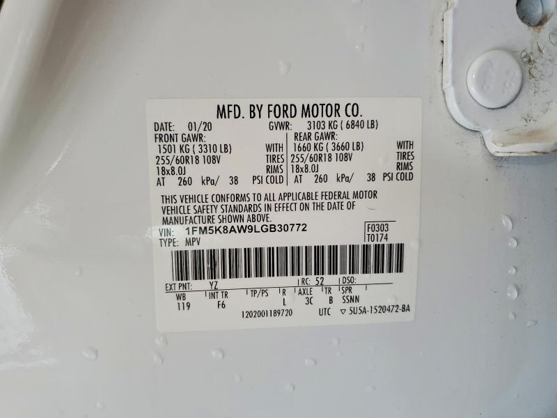 Aukcja sprzedaży 2020 Ford Explorer, vin: 1FM5K8AW9LGB30772, numer aukcji: 60426516