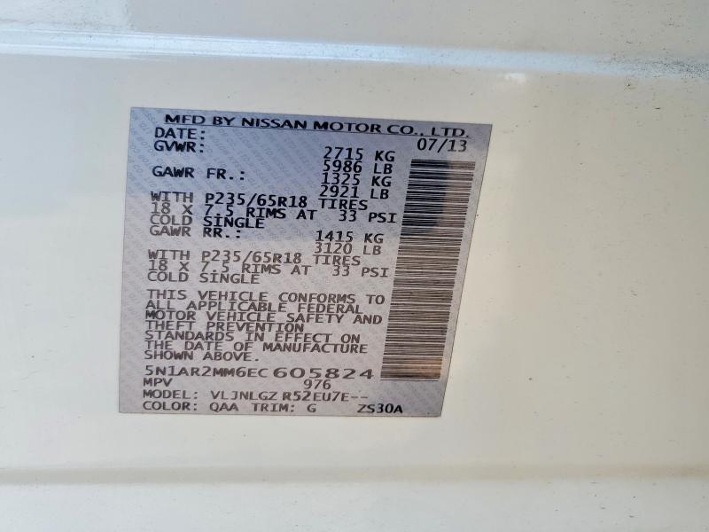 Aukcja sprzedaży 2014 Nissan Pathfinder, vin: 5N1AR2MM6EC605824, numer aukcji: 62319716