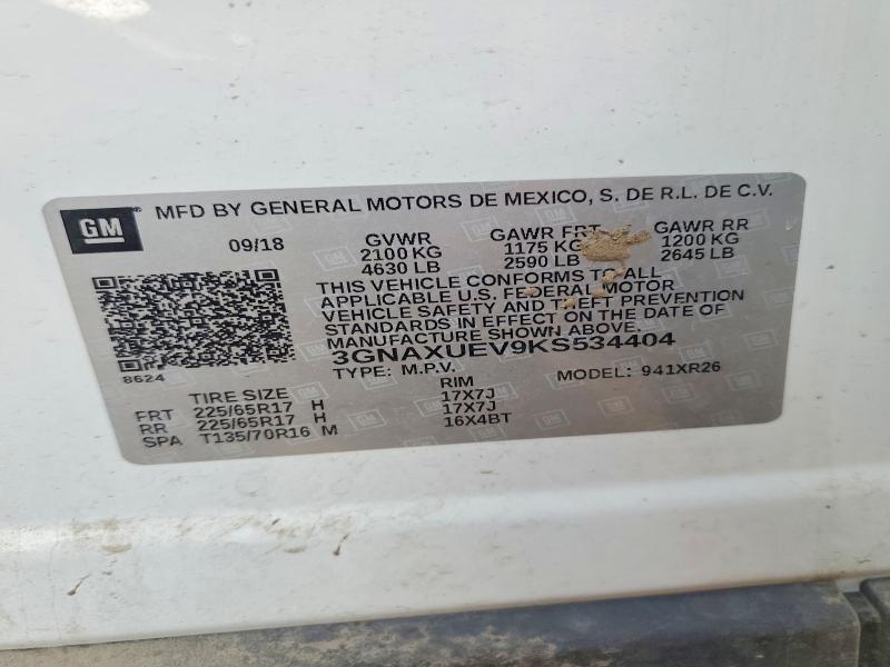 62101336 :رقم المزاد ، 3GNAXUEV9KS534404 vin ، 2019 Chevrolet Equinox مزاد بيع