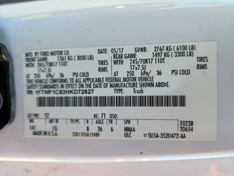 Aukcja sprzedaży 2017 Ford F150, vin: 1FTMF1C83HKD72827, numer aukcji: 62327556
