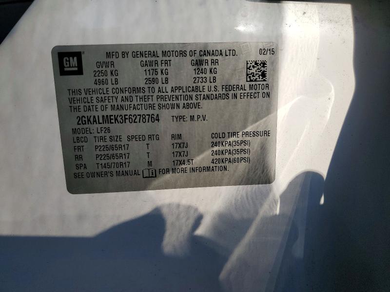 Продажа на аукционе авто 2015 Gmc Terrain, vin: 2GKALMEK3F6278764, номер лота: 60225356