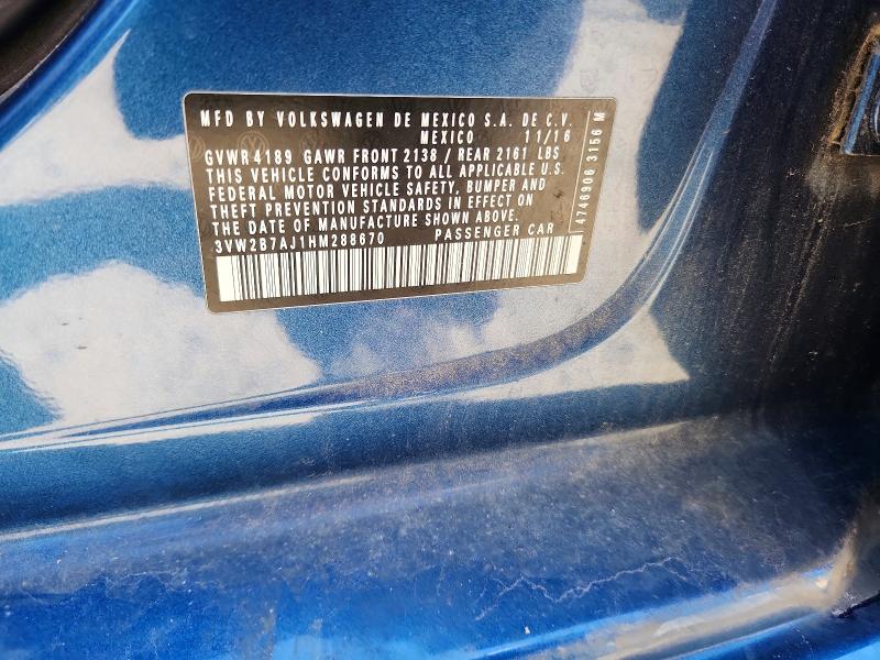 60763906 :رقم المزاد ، 3VW2B7AJ1HM288670 vin ، 2017 Volkswagen Jetta مزاد بيع