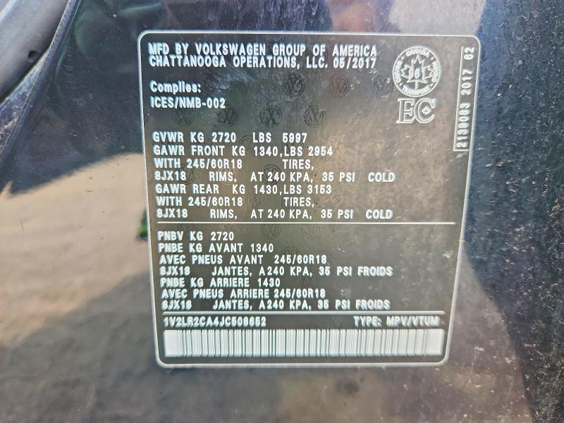 60107686 :رقم المزاد ، 1V2LR2CA4JC508652 vin ، 2018 Volkswagen Atlas مزاد بيع