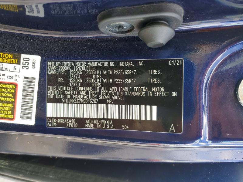 Продажа на аукционе авто 2021 Toyota Sienna, vin: 5TDJRKEC7MS016207, номер лота: 59731606