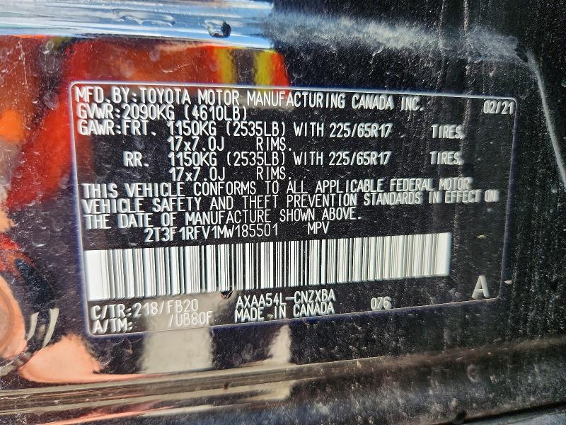 2021 Toyota Rav4 მანქანა იყიდება აუქციონზე, vin: 2T3F1RFV1MW185501, აუქციონის ნომერი: 57515176