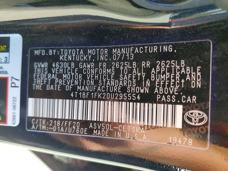 Продаж на аукціоні авто 2013 Toyota Camry, vin: 4T1BF1FK2DU295554, номер лоту: 62585346