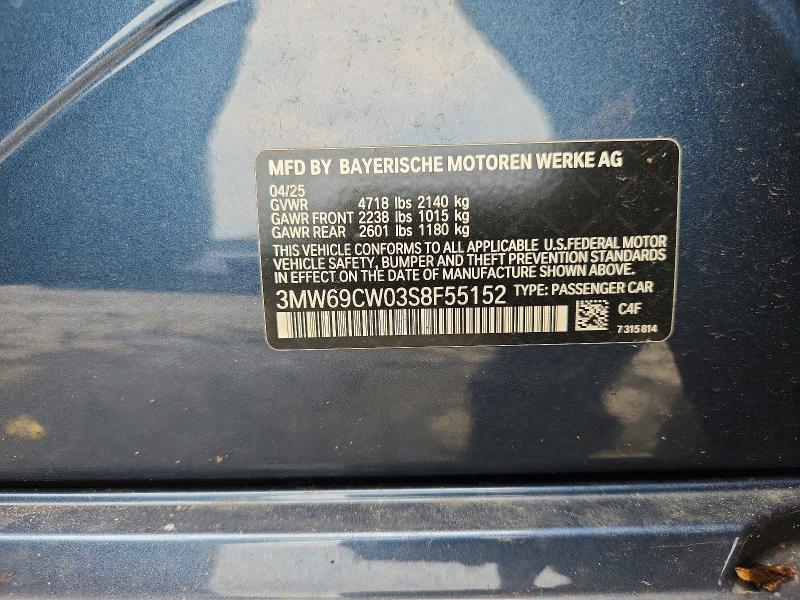 2025 Bmw 330i მანქანა იყიდება აუქციონზე, vin: 3MW69CW03S8F55152, აუქციონის ნომერი: 62310996