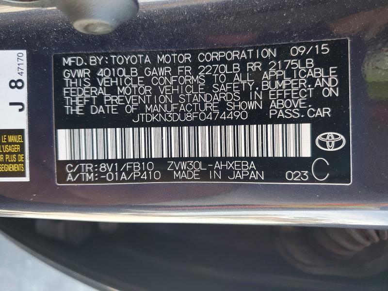 Aukcja sprzedaży 2015 Toyota Prius, vin: JTDKN3DU8F0474490, numer aukcji: 61721466