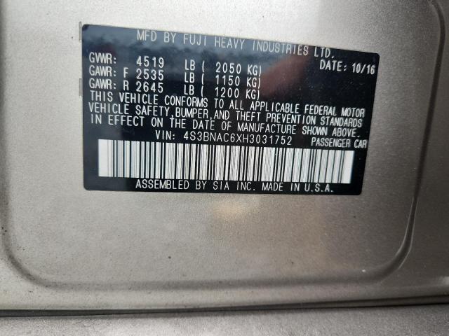 60877136 :رقم المزاد ، 4S3BNAC6XH3031752 vin ، 2017 Subaru Legacy مزاد بيع