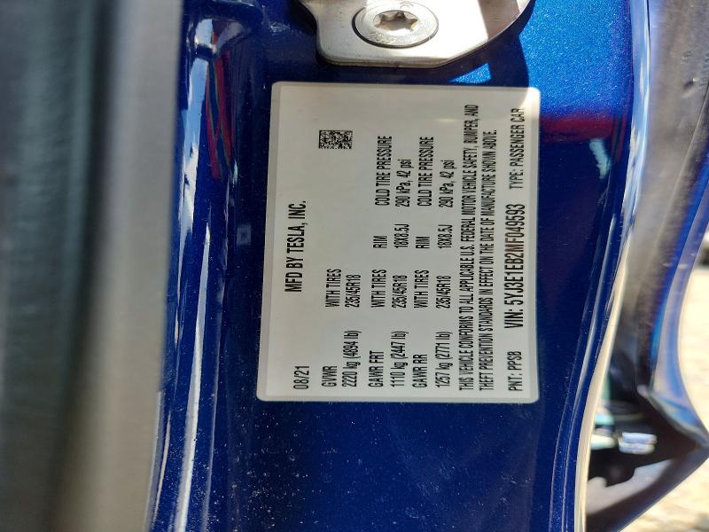 62207746 :رقم المزاد ، 5YJ3E1EB2MF049593 vin ، 2021 Tesla Model 3 مزاد بيع