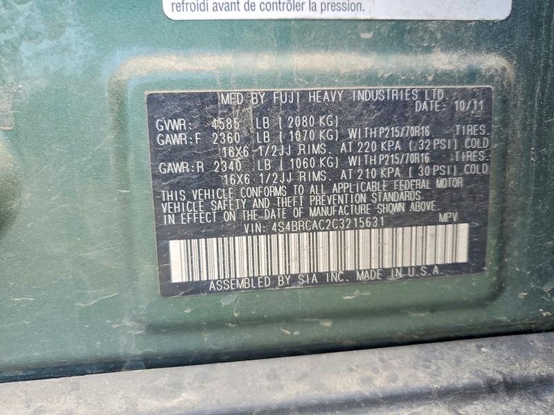 Продажа на аукционе авто 2012 Subaru Outback, vin: 4S4BRCAC2C3215631, номер лота: 60697006