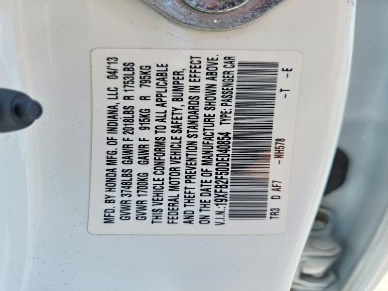 61932456 :رقم المزاد ، 19XFB2F50DE040854 vin ، 2013 Honda Civic مزاد بيع