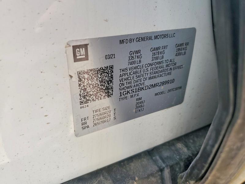 Aukcja sprzedaży 2021 Gmc Yukon, vin: 1GKS1BKD2MR289910, numer aukcji: 62104996