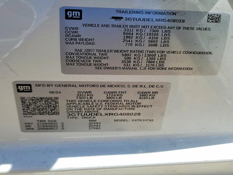 59996866 :رقم المزاد ، 3GTUUDELXRG408028 vin ، 2024 Gmc Sierra مزاد بيع