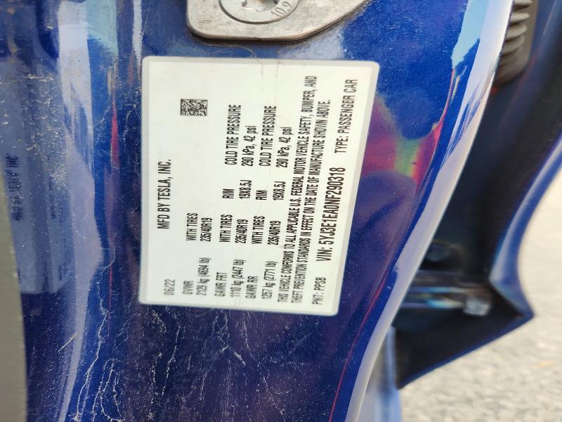 61124976 :رقم المزاد ، 5YJ3E1EA0NF290318 vin ، 2022 Tesla Model 3 مزاد بيع