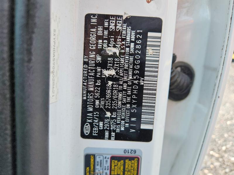 62495436 :رقم المزاد ، 5XYPHDA59GG028621 vin ، 2016 Kia Sorento مزاد بيع
