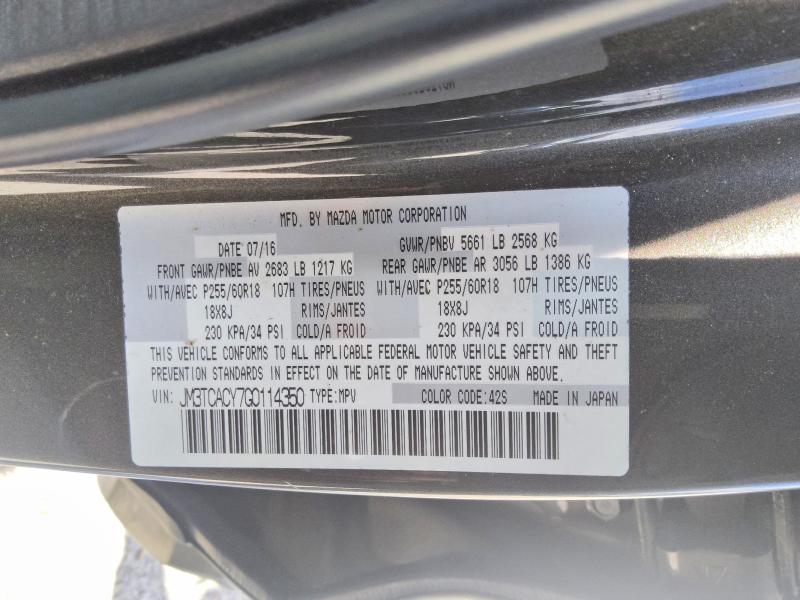 61377906 :رقم المزاد ، JM3TCACY7G0114350 vin ، 2016 Mazda Cx-9 مزاد بيع