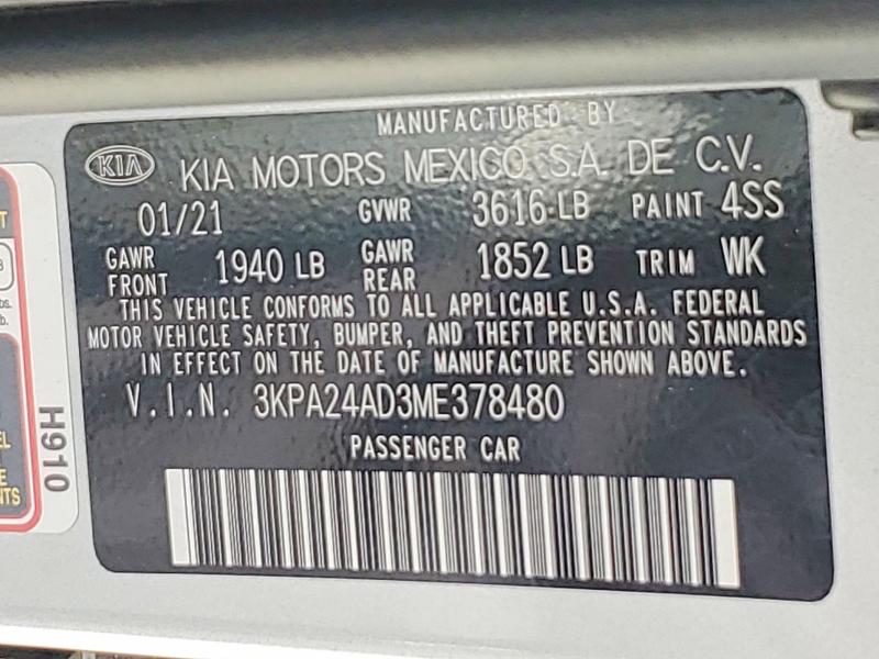 Aukcja sprzedaży 2021 Kia Rio, vin: 3KPA24AD3ME378480, numer aukcji: 58506756
