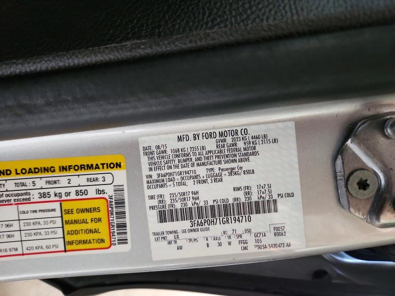2016 Ford Fusion მანქანა იყიდება აუქციონზე, vin: 3FA6P0H71GR194710, აუქციონის ნომერი: 60525756