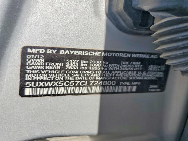 2012 Bmw X3 მანქანა იყიდება აუქციონზე, vin: 5UXWX5C57CL724800, აუქციონის ნომერი: 59269706