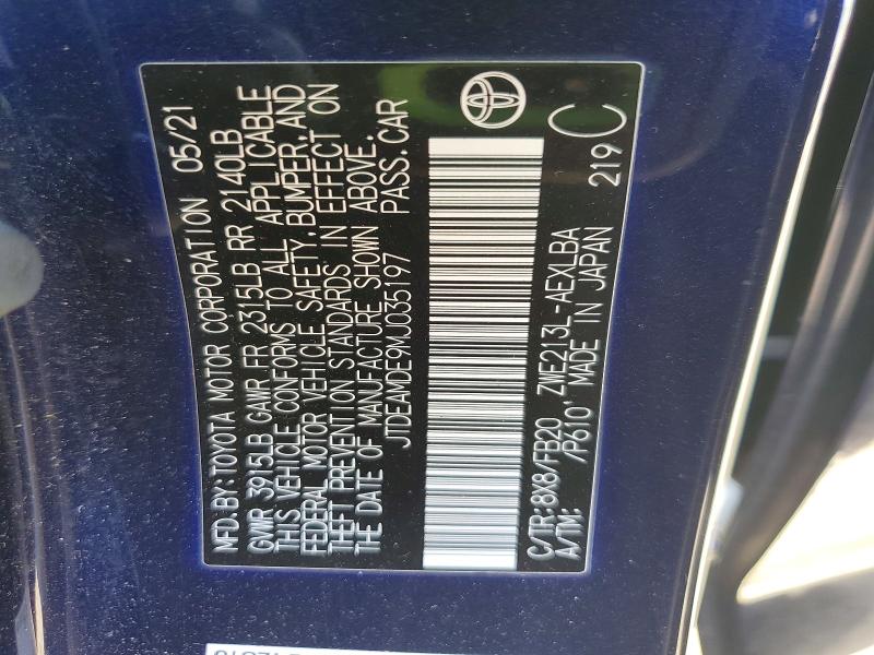 61366136 :رقم المزاد ، JTDEAMDE9MJ035197 vin ، 2021 Toyota Corolla مزاد بيع