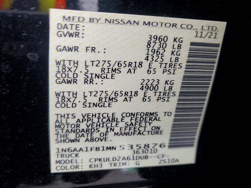 60564456 :رقم المزاد ، 1N6AA1FB1MN535876 vin ، 2021 Nissan Titan Xd مزاد بيع
