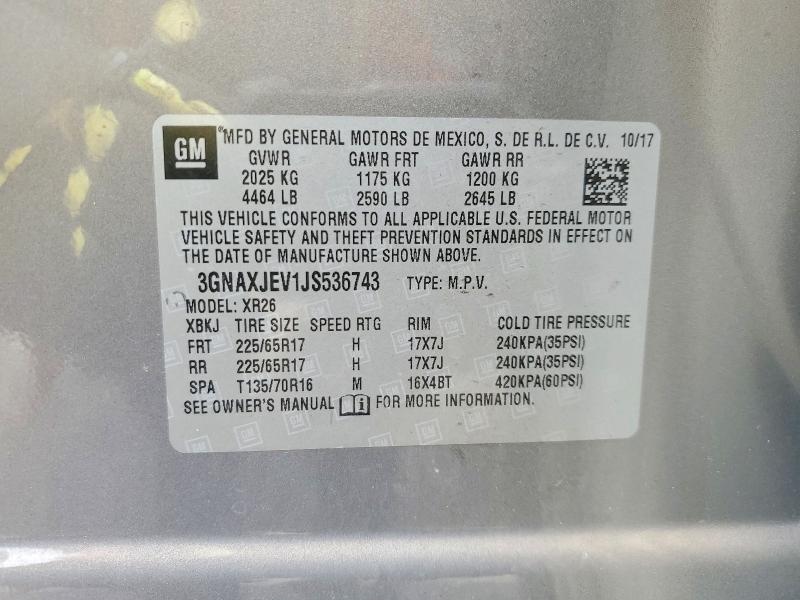 Продажа на аукционе авто 2018 Chevrolet Equinox, vin: 3GNAXJEV1JS536743, номер лота: 61533756