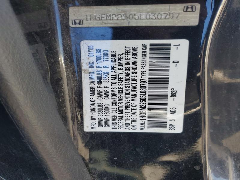 61641156 :رقم المزاد ، 1HGEM22505L030797 vin ، 2005 Honda Civic مزاد بيع