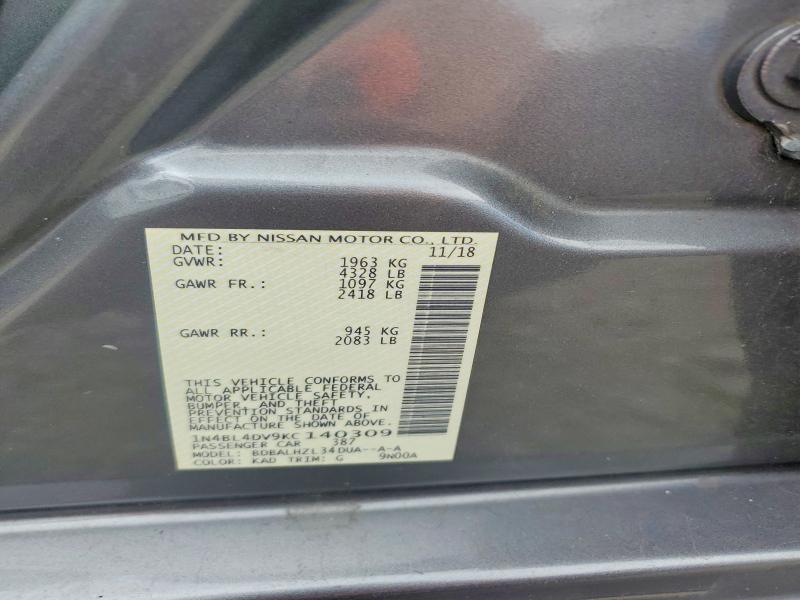 60603496 :رقم المزاد ، 1N4BL4DV9KC140309 vin ، 2019 Nissan Altima مزاد بيع